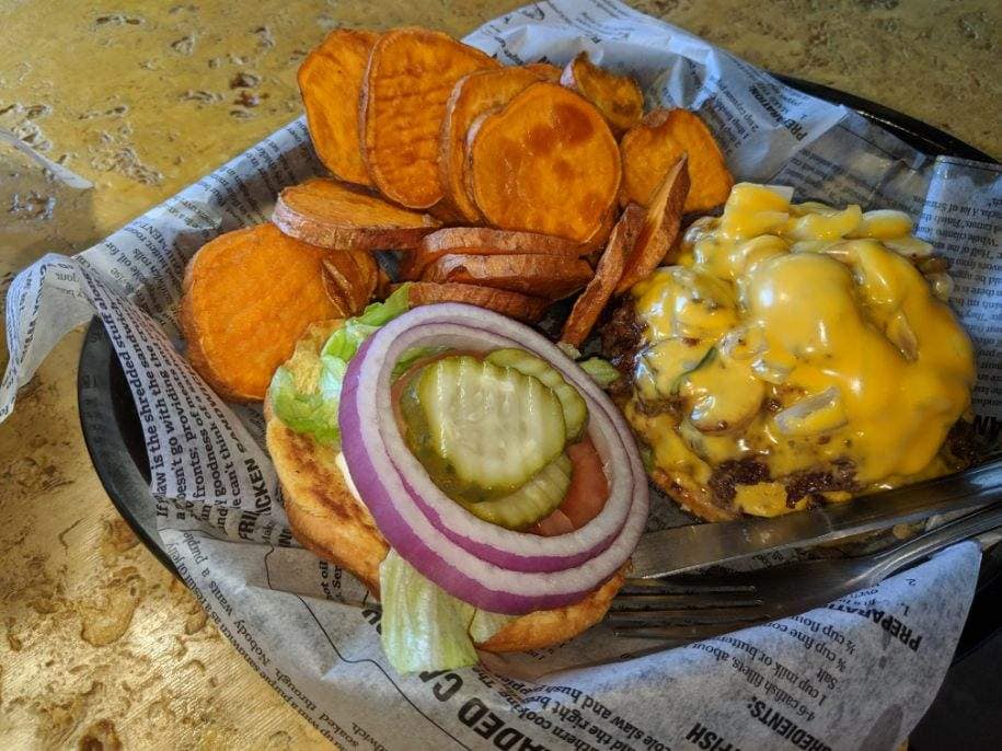 The Cowboy Burger with crispy fried onions and BBQ — Wilbo Cedar Falls