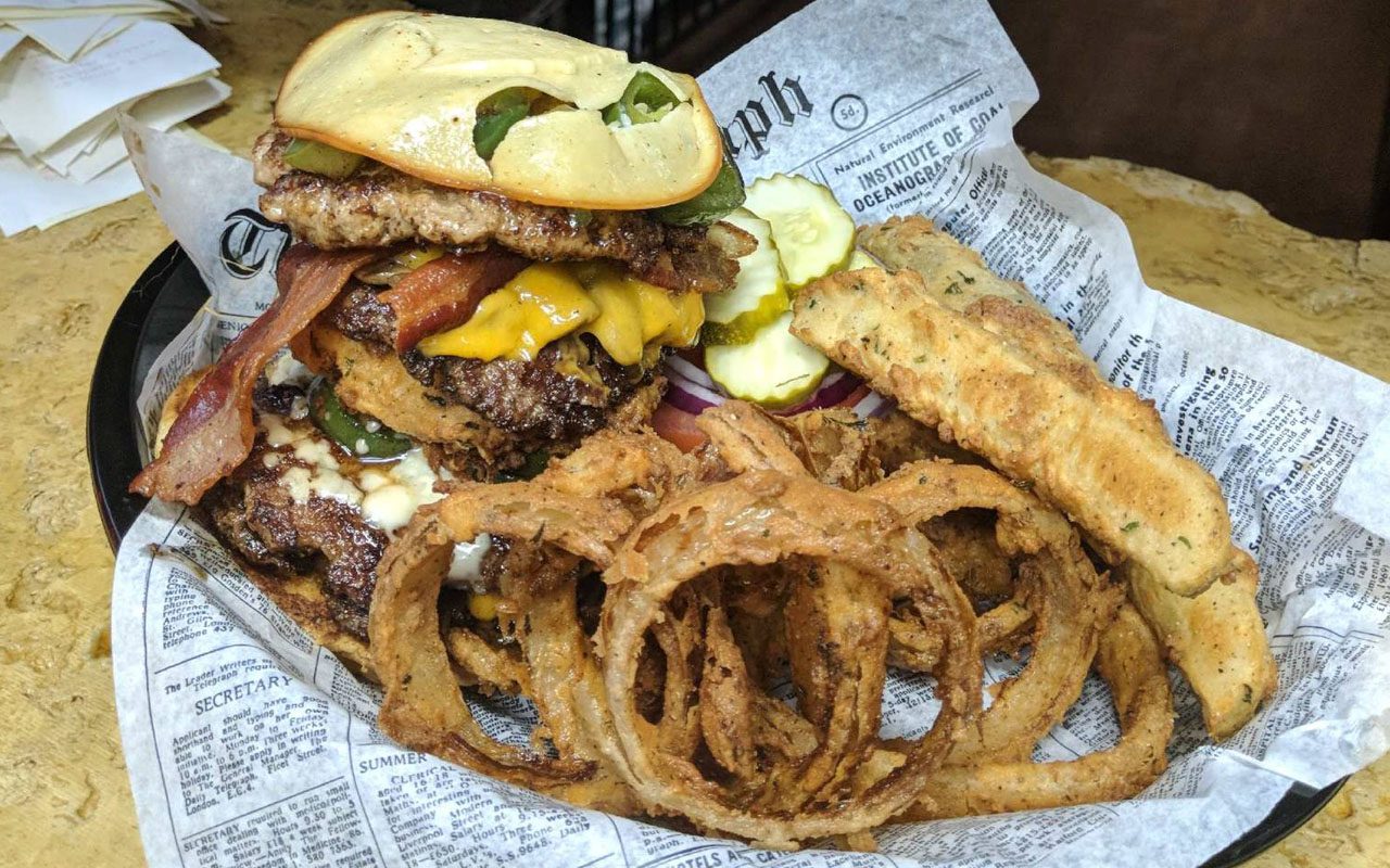 The Pizza Burger with pepperoni, peppers and provolone